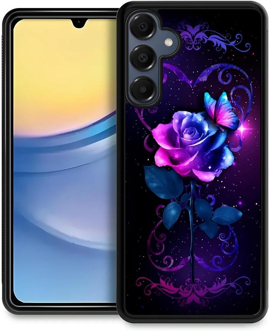 Compatible with Samsung Galaxy A16 Case,Pattern Design Hard PC Back Cover Non-Slip Shock Absorption Soft TPU Protective Case for Samsung Galaxy A16 6.7inch-Love Rose Butterfly