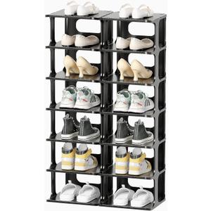 HAIXIN 14 Tier Vertical Black Shoe Rack for Front Door Entrance - Tall Shoe Organizer for Small Spaces, Closet Narrow Small Shoe Shelf Cabinet Free Standing Racks Holder Stand