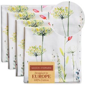 Maison d' Hermine Cloth Napkins Set of 4 100% Cotton Everyday Reusable Square Napkins Cloth Washable Dinner Wedding Restaurant Easter Decorations Spring/Summer (Botanical Fresh, 20" x 20")