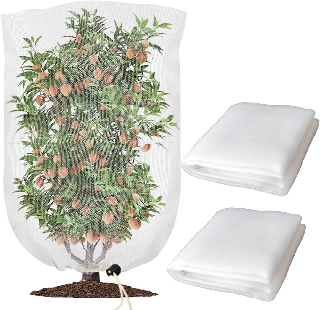 2pcs 2.5x3.3ft Garden Netting Bags with Drawstring Plant Mesh Cover Protect Vegetable Fruit Trees from Insect Birds