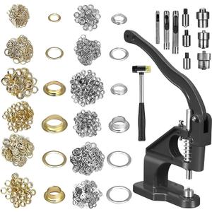 Grommet Press Kit with 3000 Eyelets & 3 Die Sets - Heavy Duty Cast Iron Hand Press Machine for Effortless Grommet Installation on Tarps, Curtains, Canvas, Tents & Crafts (1/4 3/8 1/2 Inch) (Black)