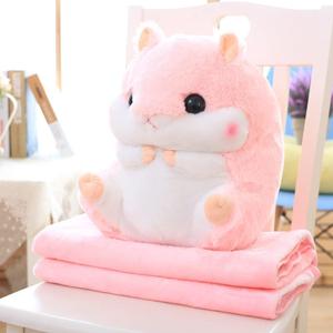 Plush Hamster Stuffed Animal Toys Hamster Throw Pillow with Blanket 19.7 Inches Pink