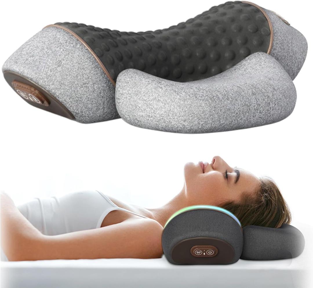 3-in-1 Heated Neck Massager Hump Pillow  Cervical Traction & Memory Foam Lifting&Lowering(Light Gray)