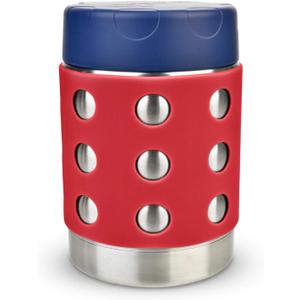 LunchBots Thermal 12 oz Triple Insulated Thermos - Hot 6 Hours or Cold 12 Hours - Leak Proof Thermos Soup Jar - All Stainless Interior - Navy Lid - Red Dots (12 Ounces, Red-Navy)