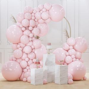 PartyWoo Pale Pink Balloons 100pcs Different Sizes of 18 12 10 5 Inch Light Pastel Baby Pink Balloon Arch Kit for Engagement Bachelorette Baby Shower Easter Birthday Party Decorations Pink-Q01
