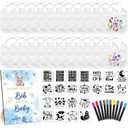 Newwiee 55 Pcs White Bibs for Baby Decorating Design a Bib Decorate Plain newborns Bibs Wooden Sign for Baby Shower Games Kit