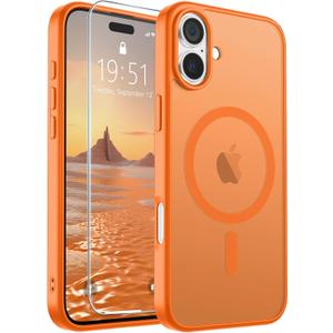 SUPFINE Magnetic for iPhone 16 Plus Case with Screen Protector (Compatible with MagSafe) (Military Grade Drop Protection) Translucent Matte Shockproof Phone Cover,Starry Orange