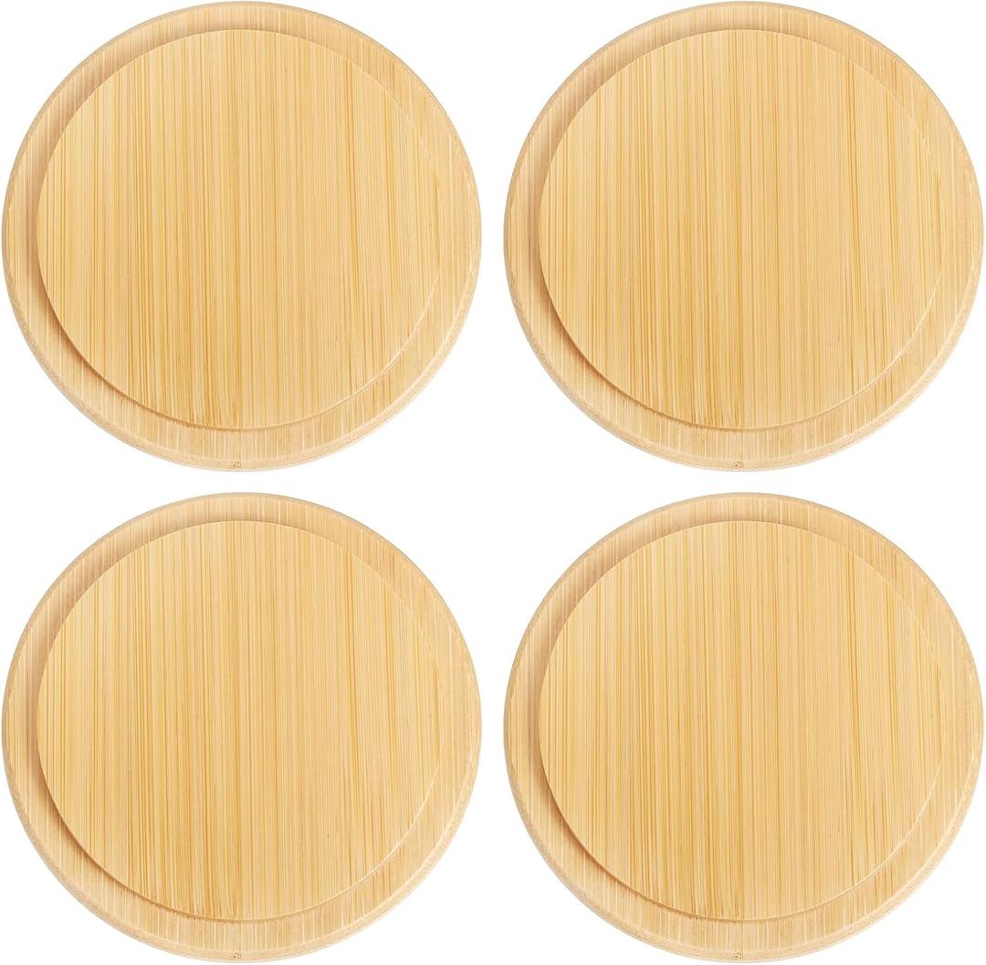 Uxcell 4Pcs Bamboo Cup Lid 3.58 Inch, Cup Cover Coffee Mug Cover Tea Glass Drink Cup Lid, Reusable Wooden Round Cup Lid for Keeping Warm