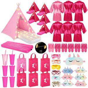 Chunm 6 Set Girls Sleepover Tent,Throw Blanket Pillow,6 Pink