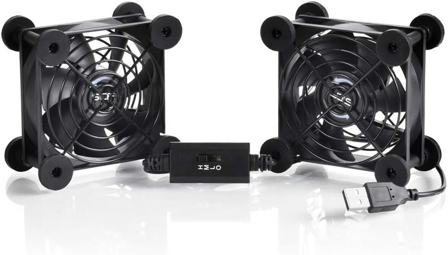 Dual 80mm USB Speed Control Fan, 5V Portable Cooling Fan for Flat-Screen TV Receiver Router DVR PlayStation Xbox Computer Cabinet Cooler