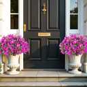 Ouddy Decor 8 Bundles Artificial Flowers for Outdoors, Fake Silk Flowers Azalea Plants UV Resistant for Summer Front Door Planter Garden Patio Window Box Balcony Walkway Home Decor, Purple