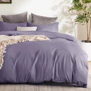Bedsure Duvet Cover Queen Size - Soft Double Brushed Bedding Set for Kids & Adults, Zipper Closure, 3 Pieces, Includes 1 Duvet Cover (90"x90") & 2 Pillow Shams, NO Comforter, Grayish Purple
