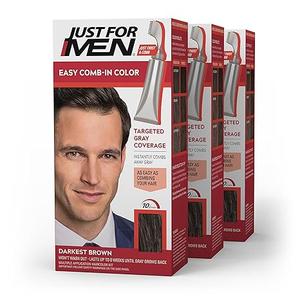 Just For Men Easy Comb-In Color Mens Hair Dye, Easy No Mix Application with Comb Applicator - Darkest Brown, A-50, Pack of 3