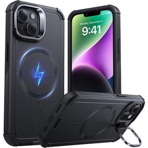 ESR for iPhone 14/iPhone 13 Case with Stand, 23 ft Military-Grade Drop Protection Heavy Duty Magnetic Phone Case, Compatible with MagSafe Accessories, Cyber Series, Black