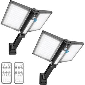 Solar Street Lights Outdoor Waterproof Solar Powered Security Light with Motion Sensor & Remote, Exterior Flood Lighting for Barn, Yard, House, Outside, Garage (Black 2Pack)