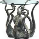 SPI Incredible Cast Aluminum Octopus Glass Top End Table