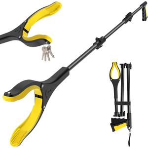 44 Inch Extra Long Grabber Reacher ToolFoldable Trash Pick Up Stick for Seniors with Strong Grip Magnetic360Rotating Anti-Slip Jaw 4" Wide Claw Opening,Hand Grabber for Reaching (Yellowblack)