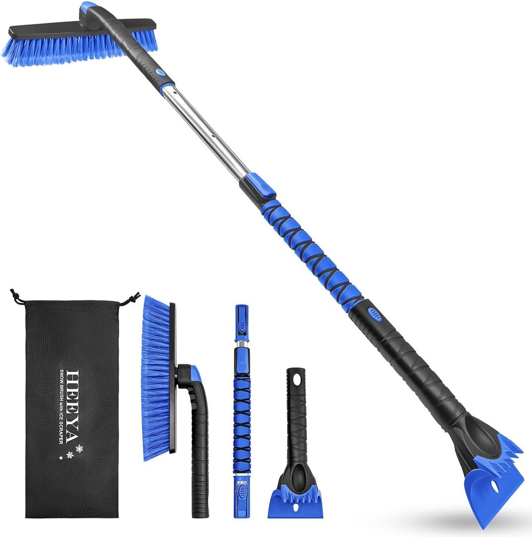HEEYA 48 Inch Long Snow Brush for SUV, Extendable Ice Scraper and Brush with Foam Grip, 360 Pivoting Snow Car Brush for Truck Auto Jeep RV Vehicle Windshield Window - Blue