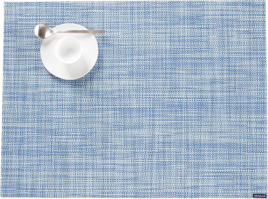 Chilewich Mini Basketweave Placemats, Woven Rectangle Placemats Set of 4 | Easy Care Woven Tabletop Textiles, Indoor/Outdoor, Chambray, 19" x 14"