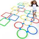 2 Sets Hopscotch Rings, 20 Plastic Square & Round Hoops with 30 Connectors for Toddlers Gross Motor Skills, Indoor/Outdoor Agility Rings for Kids Playground Obstacle Courses(15 Inch)
