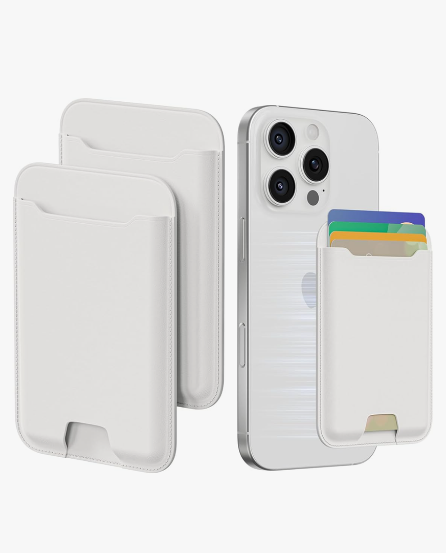 2 Packs Phone Card Holder, Leather Phone Wallet Stick on, Stronger Nano Adhesive Credit Card Holder for Back of Phone Case, With RFID Blocking, Fit 4 Cards for iPhone, Samsung, and Android