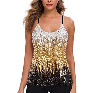 MANER Women’s Sequin Tops Glitter Party Strappy Tank Top Sparkle Cami, Size XL