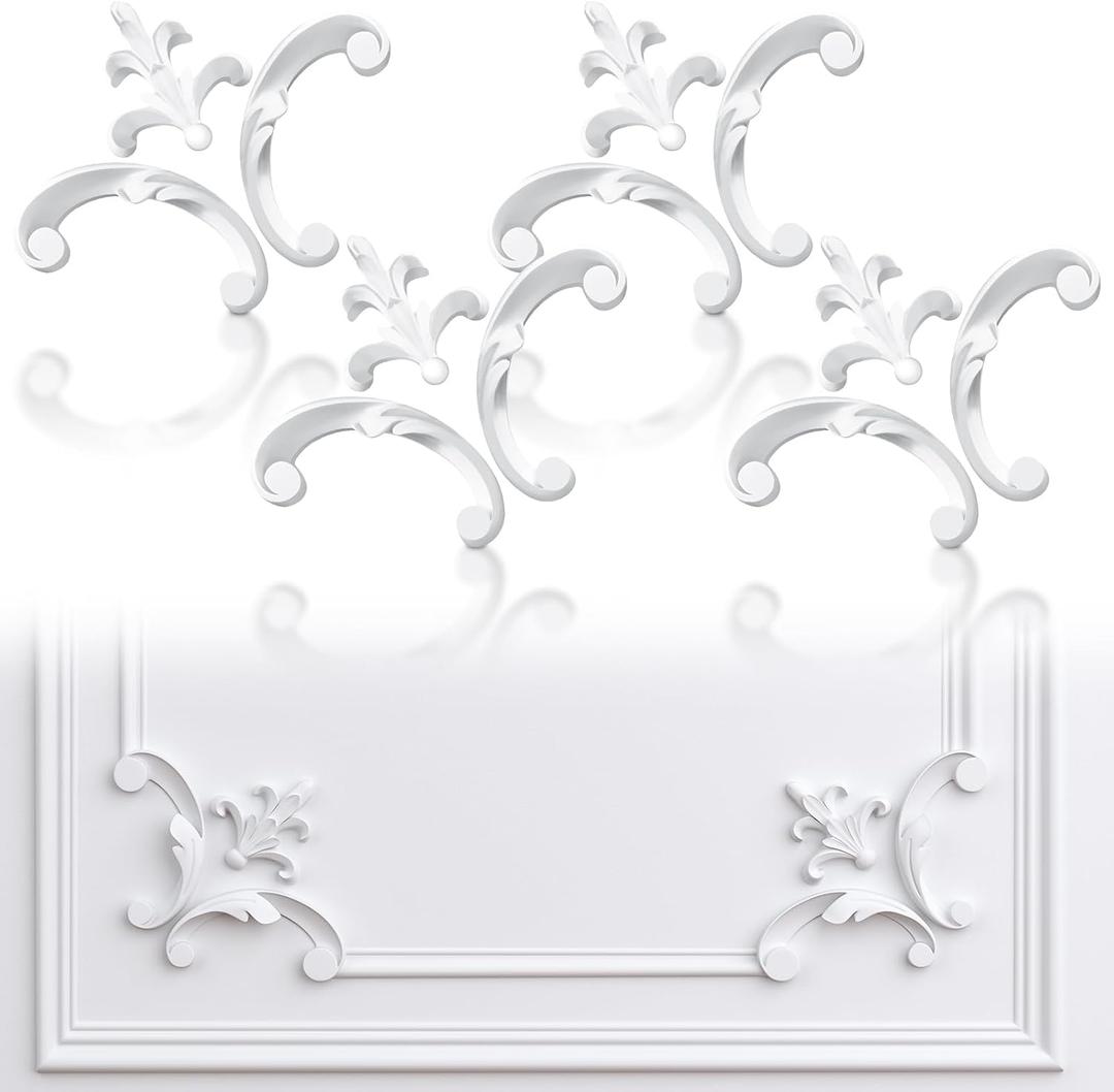 Pangda Corner Wall Molding French Style Wainscoting Panels Flora Moulding Corner Panel Wall Molding Kit for Cabinet Picture Frames Decor, Not Include Glue(4 Pcs,Fleur De Lis Style)