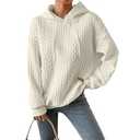 Fuimsul Women Cable Textured Drawstring Thermal Hoodies Casual Drop Shoulder Long Sleeve Solid Pullover Oversized Hooded Apricot Large