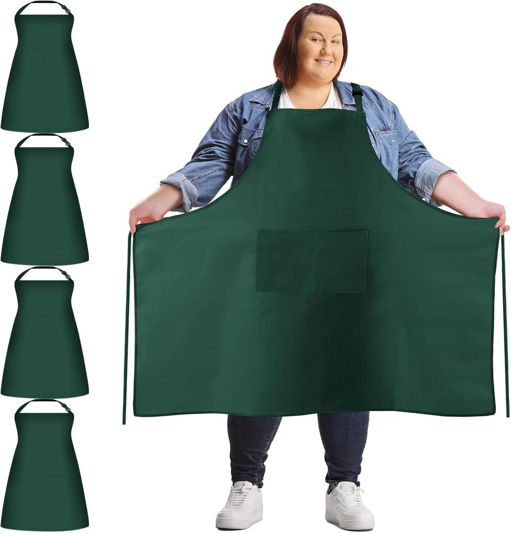 Plus Size Chef Aprons Extra Large Adjustable Unisex Kitchen Aprons with 2 Pockets for Women Men Cooking Working (Dark Green)