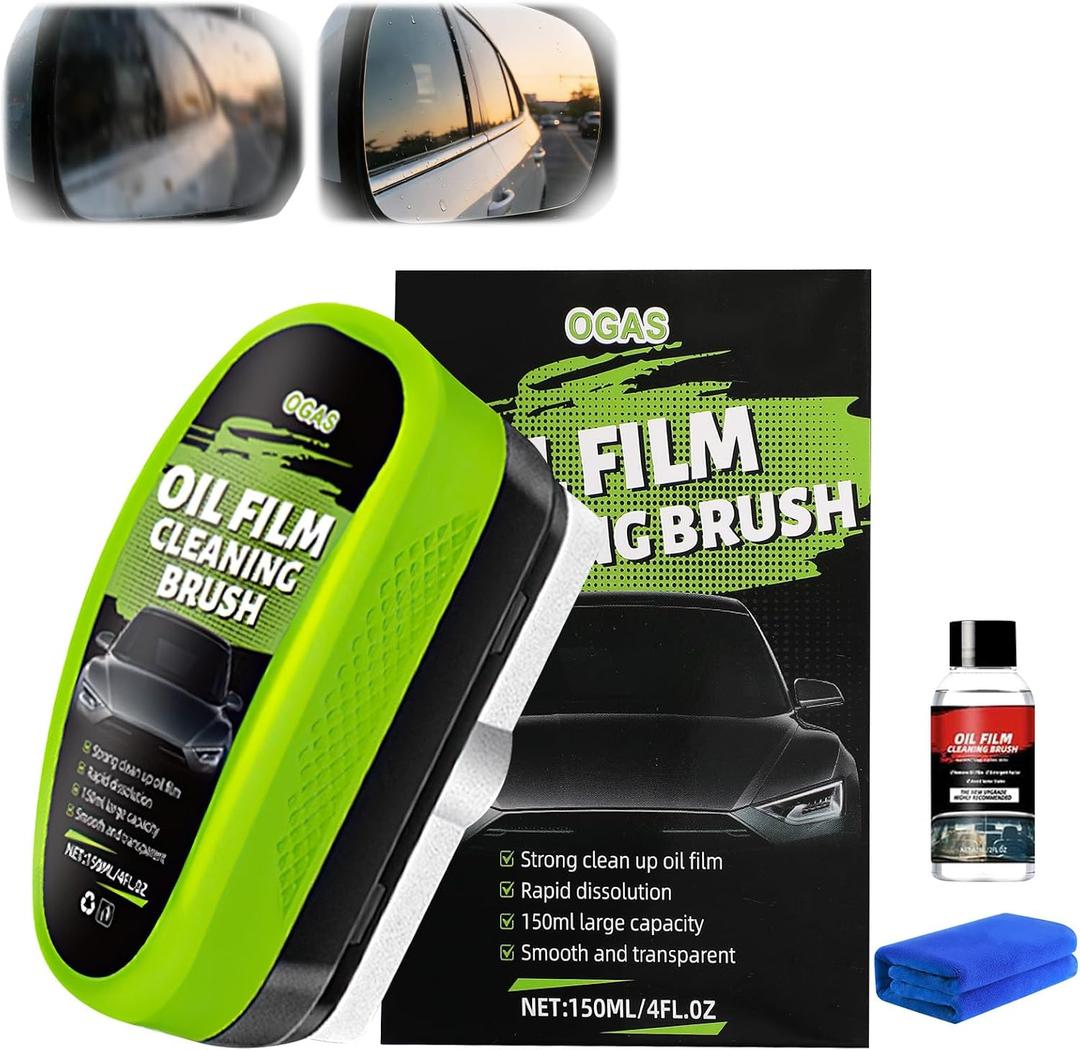 Kubot Oil Film Cleaning Brush, 2.0 Upgrade Clearvision Car Windshield Cleaner,Oil Film Cleaning Brush for Cars Window, Clearvision Cars Windshield Cleaner Tool, Prevents Rain and Fog (1SET)