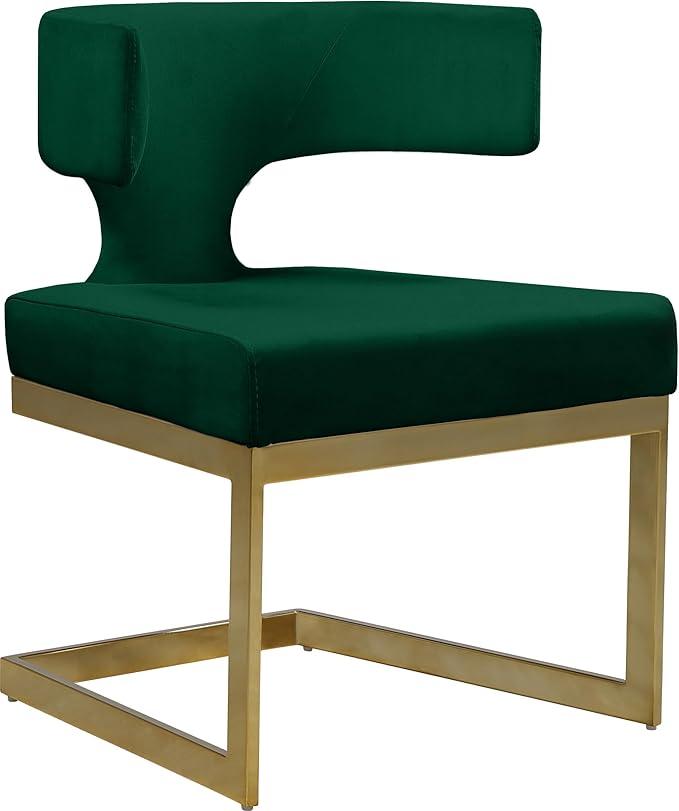 Meridian Furniture Alexandra Collection Modern | Contemporary Upholstered Dining Chair with Durable Metal Base, 22" W x 22" D x 29" H, Green Velvet, Gold