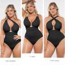 SHAPELLX Tummy Control Swimsuits One Piece V Neck Slimming Bathing Suit for Women Cutout Ruched Shapewear Swimwear (Black, XL)