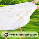 Smiry Round Picnic Tablecloth, Waterproof Elastic Fitted Table Covers for 45" - 56" Tables, Wipeable Flannel Backed Vinyl Tablecloths for Camping, Indoor, Outdoor, White & Gold, For Up to 45"-56" Round