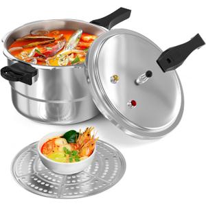 WantJoin 6Qt Aluminum Pressure Cooker w/Release Valve & Multiple Protective Devices,Pressure Canner Compatible with Gas & Induction Cooker,Canner Rack Included