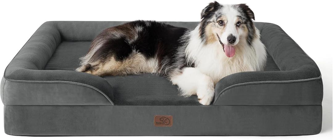Bedsure Orthopedic Dog Bed for Extra Large Dogs - Washable Dog Sofa Bed Large, Supportive Foam Pet Couch Bed with Removable Washable Cover, Waterproof Lining and Nonskid Bottom, Dark Grey, Size 40" x 31"