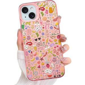 Jefonha Compatible with iPhone 15 Pro Case Cute Aesthetic for Women Girls, Classic Retro Western Beaches Vintage Collage Phone Case, Shockproof Protective Cover