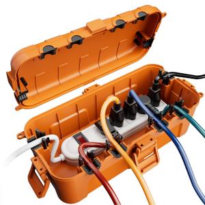 Flemoon Medium Outdoor Electrical Box (11.5x5.2x4 inch), IP54 Waterproof Extension Cord Cover w/6 Cable Entry Ports, Weatherproof Connection Box for Power Strip, Timer, Holiday Lights, Orange