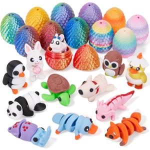 Mini Dragon Eggs & Animals Prefilled Easter Eggs Easter Basket Essentials&Stuffers Surprise Toy Eggs with Mini Animals Inside Fidget Sensory Toys for Kids