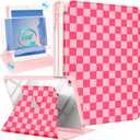 Kidcube for iPad 5th/6th Generation Case, for iPad Air 1st/2nd Gen, for iPad Pro 9.7 Inch Case for Women Girls Kids Cute Folio Cover with Pencil Holder Plaid Design Rotating Stand Teen Cases 2018/2017