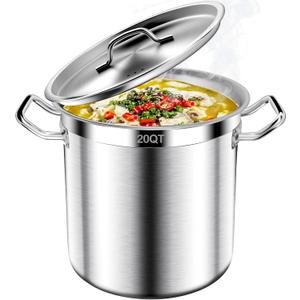 Large Stock Pot-35QT Stainless Steel Stockpot with Lid, Heavy Duty Tri-Ply Bottom Commercial Grade Stock Pot & Stockpots for Boiling Cooking Soup Stew Canning Cooking Pots, Cookware Sauce Pot