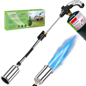 High Output 800,000 BTU Propane Torch Kit with Turbo-Blast Trigger, Self-Ignition, 10FT Hose, and Storage Bag - Ideal for Efficient Weed Control, Professional Roofing, and Melting Projects, Black