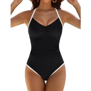 BMJL One Piece Swimsuits for Women Color Block Tummy Control Bathing Suit Slimming Fit Adjustable Swim Suits 2026, Size M