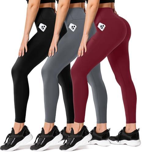 FULLSOFT 3 Pack Leggings for Women High Waisted Soft Black Yoga Pants for Workout Athletic Running Reg & Plus Size XL