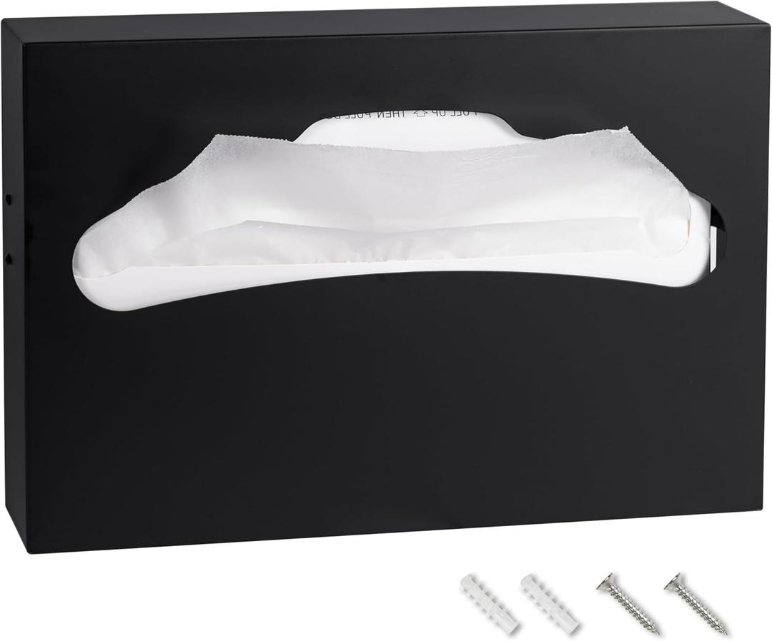 Toilet Seat Cover Dispenser,Commercial Stainless Steel Brushed Toilet Seat Cover Holder for Disposable Toilet Seat Covers Wall Mount for Bathroom RestroomBlack