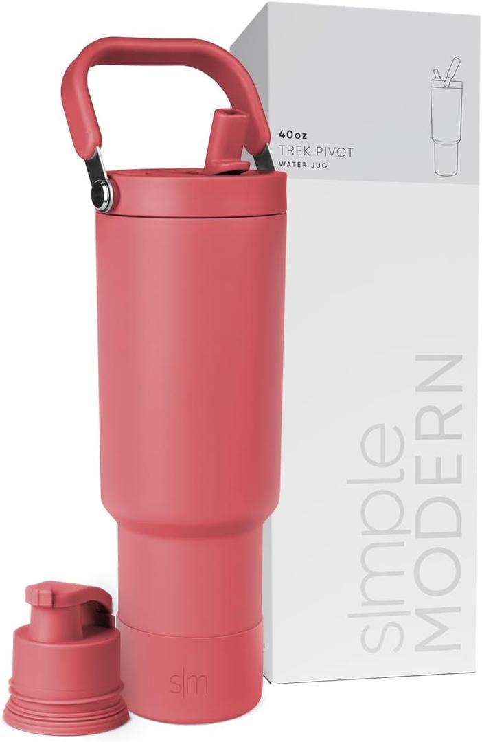 Simple Modern Trek Pivot | 40oz Flip Straw Tumbler with Handle | Water Bottle & Boot | Interchangeable Straw & Chug Lids | Insulated Stainless Steel Jug | Gym Sports Outdoors | Spiced Coral
