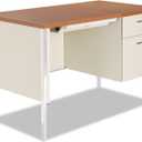 Alera SD4524PC Single Pedestal Steel Desk, Metal Desk, 45-1/4w X 24d X 29-1/2h, Cherry/Putty