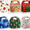 42 Pcs Christmas Goody Gift Box Christmas Cookie Treat Box with Handle 3D Xmas Gift Wrap Box for Christmas Holiday Party Supplies Favors, 6 Designs(Complex Style, Assorted Color)