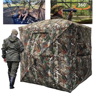 Hunting Blind with Floor Mat, 360 Degree See Through Ground Blind with Carrying Bag, 2/3/4 Person Pop Up Camouflage Tent Portable Concealed Shelter