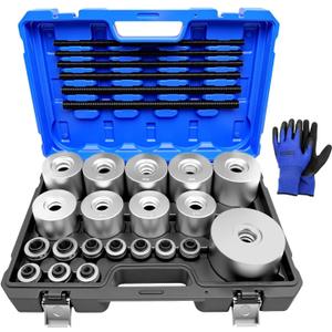 30Pcs Pull and Press Sleeve Kit, Bushing Press Kit for Most Engine Cars Vehicles, Universal Seal Bearing Bushing Removal Installation Tool Kit 6 Pulling Spindles with Nuts Case