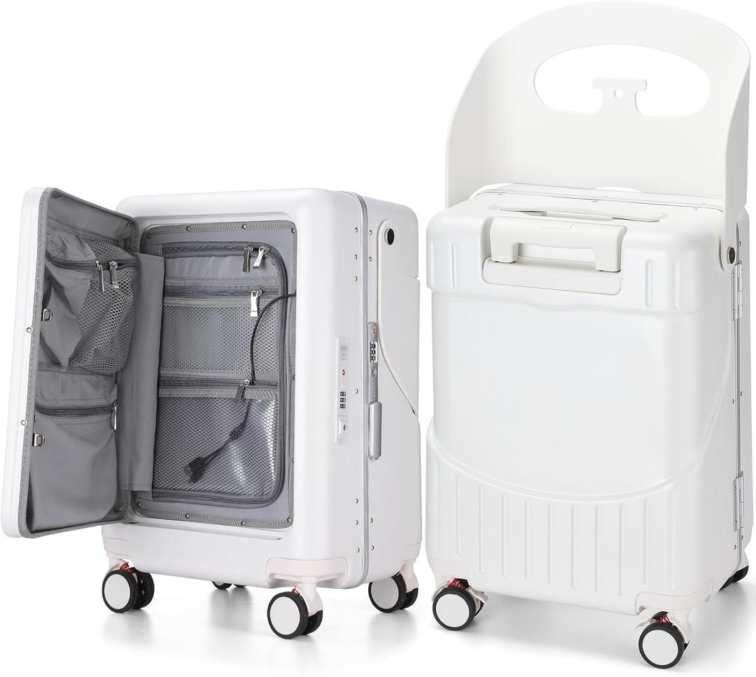 20'' Ride on Luggage Kids Rolling Suitcase with Seat & Aluminum Frame Back to School Gift for Student Travel(White), 53 X 35.5 X 25 Cm